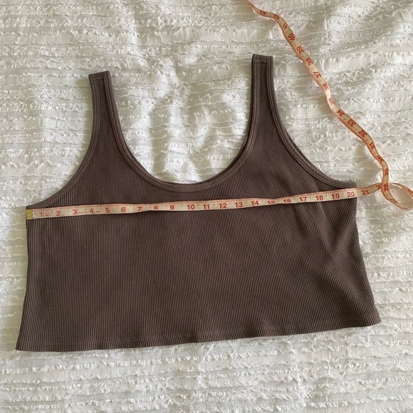 Set Active Waffle Knit Scoop Neck Logo Cropped Tank Top Brown Smoke Size M or L - Picture 6 of 8